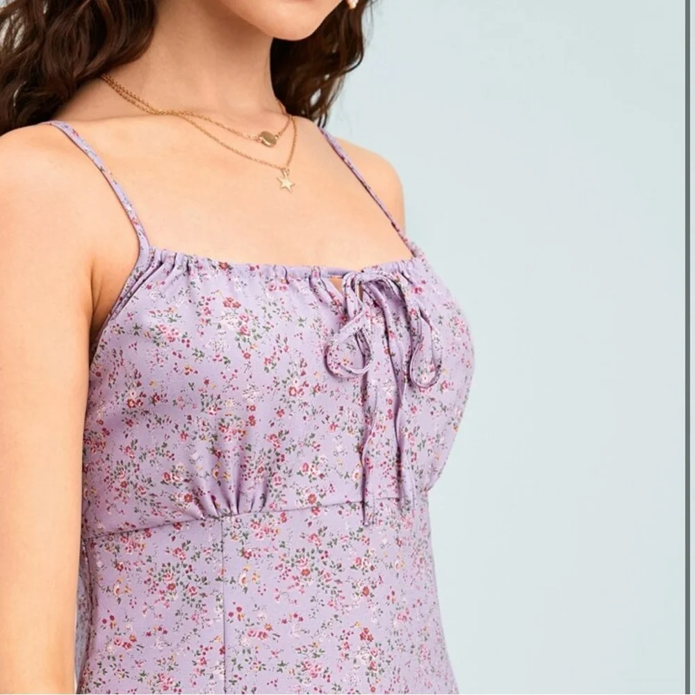 PacSun John Galt Ditzy Floral Lilac Purple Milkmaid Sundress - Picture 3 of 11